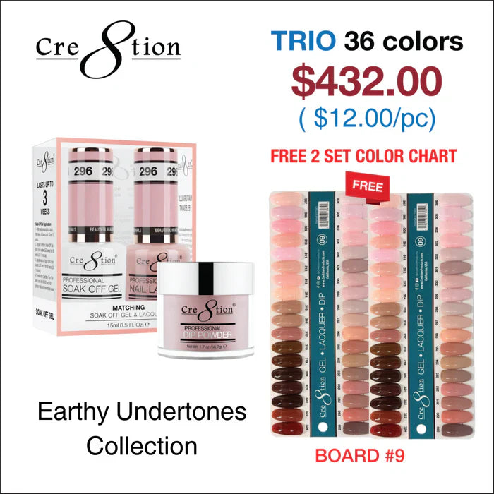 Cre8tion Matching Color - Earthy Undertones Collection - 36 Colors w/ 2 Color Chart Trio