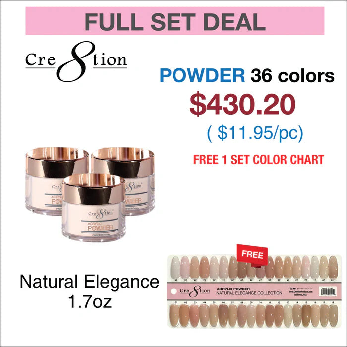 Cre8tion Natural Elegance Powder - Full Set w/ 1 set Color Chart (36 Colors - 1.7oz)