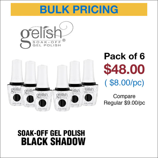 Gelish Soak Off Gel Polish - Black Shadow - Pack of 6