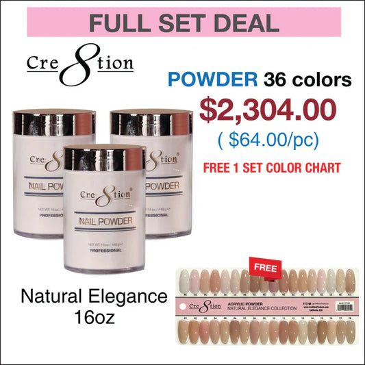 Cre8tion Natural Elegance Powder - Full Set w/ 1 set Color Chart (36 Colors - 16oz)