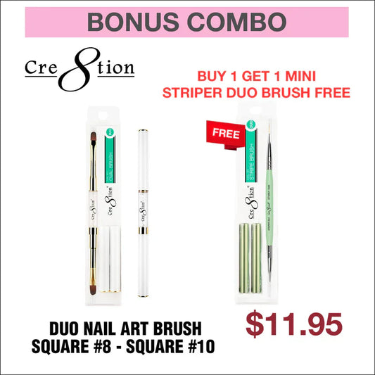 (Bonus Combo) Cre8tion Duo Nail Art Brush Square #12273 - Buy 1 Get 1 Mini Striper Duo Nail Art Brush #12221 Free