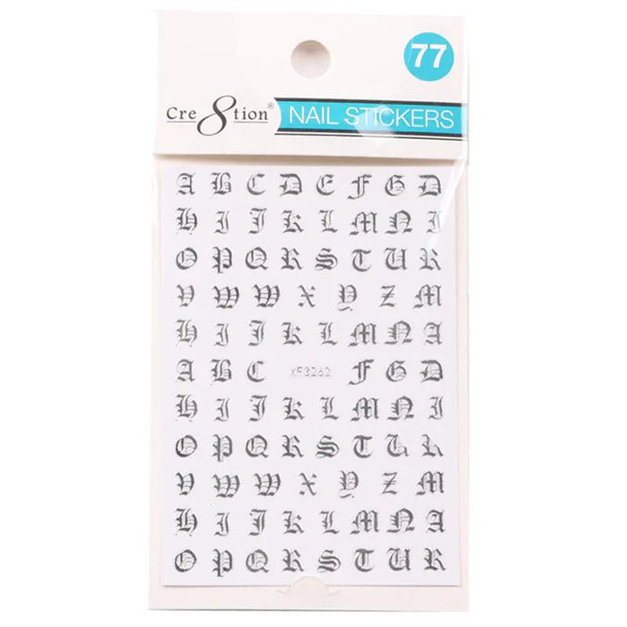 Cre8tion Nail Art Sticker Alphabet Silver 77