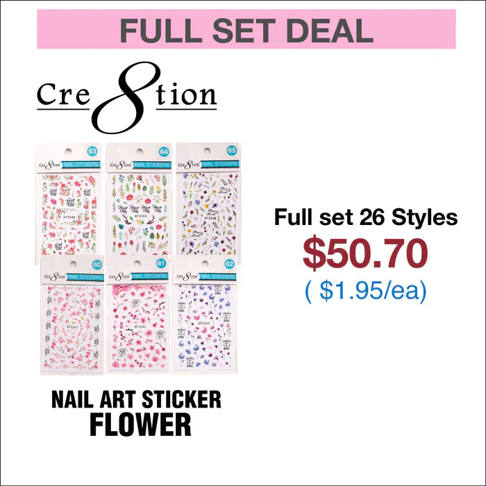 Cre8tion Nail Art Sticker Flower (26 Styles) Set