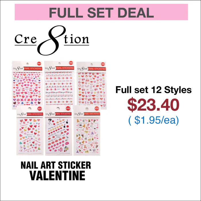 Cre8tion Nail Art Sticker Valentine (12 Styles) Set