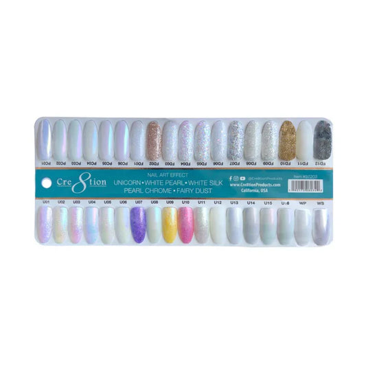 Cre8tion Color Chart  - Unicorn, White Pearl, White Silk Chrome & Fairy Dust - 36 Colors
