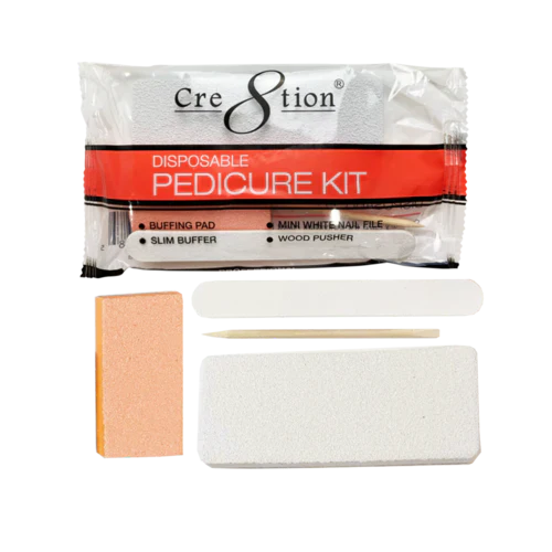 Cre8tion Disposable Kit D Pedicure : 1 Buffing Pad, 1 Slim Buffer, 1 Mini White Nail File, 1 Wood Pusher