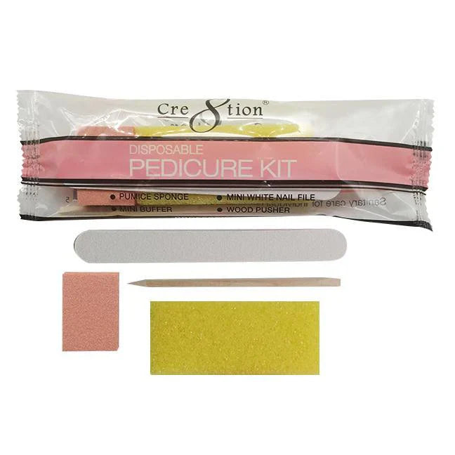 Cre8tion Disposable Kit E Mini Pedicure : 1 mini pumice, 1 mini file, 1 wood pusher, 1 mini buffer