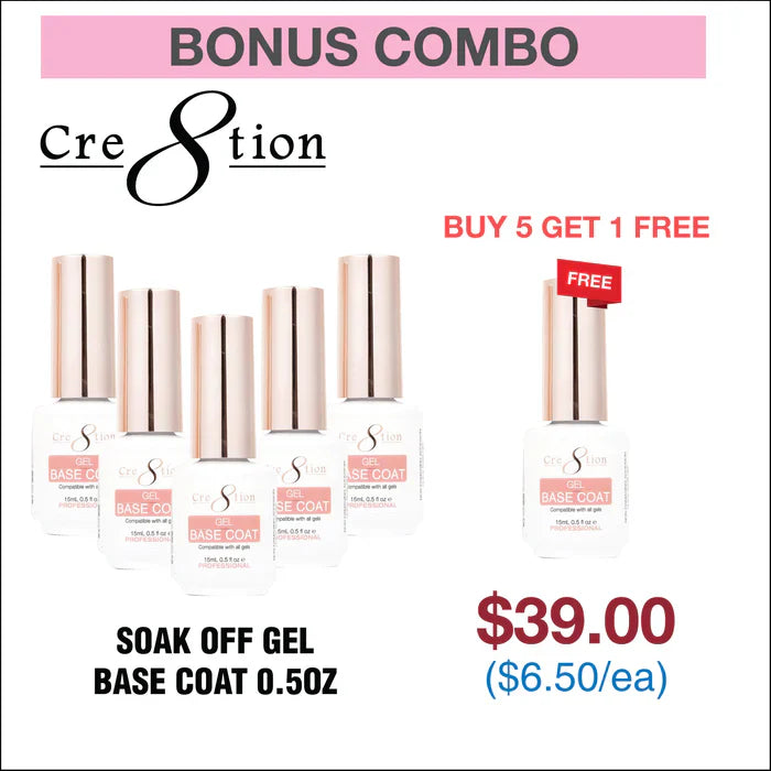 Cre8tion Soak Off Gel - Base Coat 0.5oz pack of 6