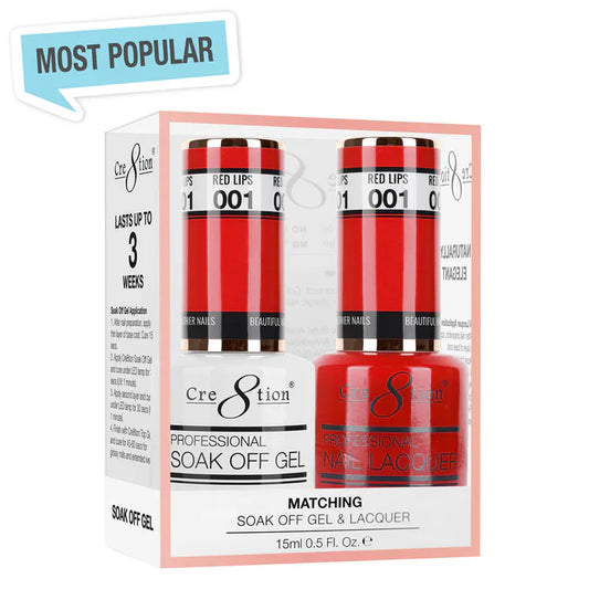 Cre8tion Soak Off Gel Matching Pair 0.5oz 001 RED LIPS