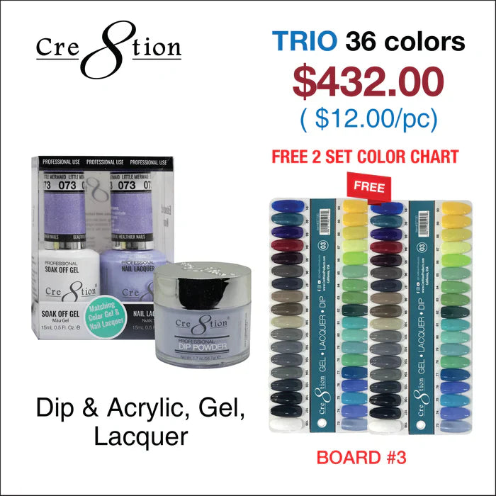 Cre8tion Matching Color - 36 colors Board 3 #73-#106 w/ 2 Color Chart Trio