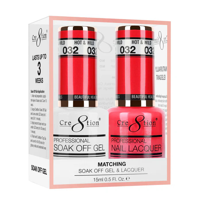 Cre8tion Soak Off Gel Matching Pair 0.5oz 032 HOT AND WILD (NEON)