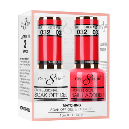 Cre8tion Soak Off Gel Matching Pair 0.5oz 032 HOT AND WILD (NEON)