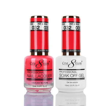 Cre8tion Soak Off Gel Matching Pair 0.5oz 032 HOT AND WILD (NEON)