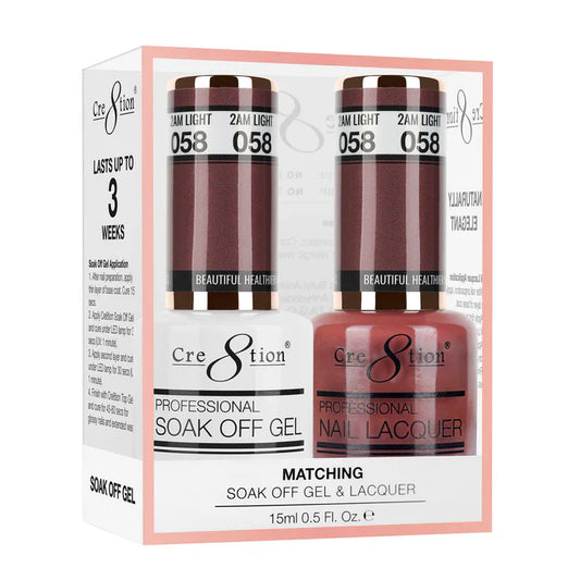 Cre8tion Soak Off Gel Matching Pair 0.5oz 058 2AM LIGHT