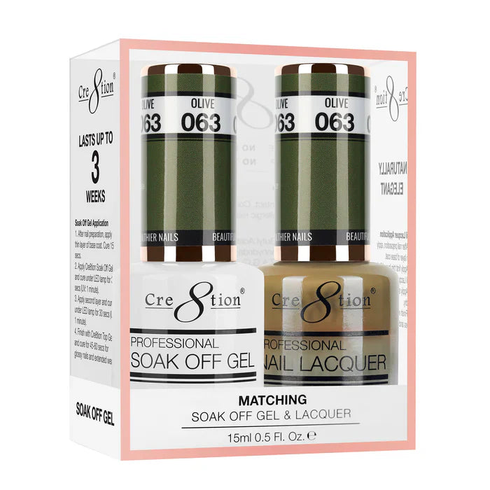 Cre8tion Soak Off Gel Matching Pair 0.5oz 063 OLIVE