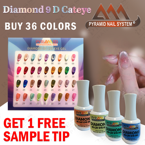 PYRAMID DIAMOND 9D CATEYE GEL - 36 COLORS, FREE 1 SAMPLE TIP