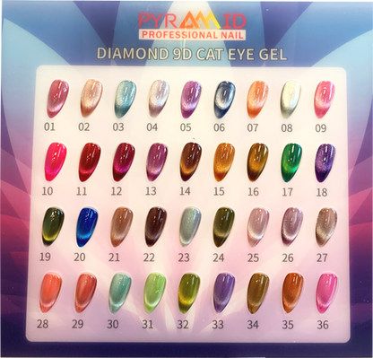 PYRAMID DIAMOND 9D CATEYE GEL - 36 COLORS, FREE 1 SAMPLE TIP