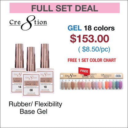 Creation Rubber/ Flexibility Base Gel 0.5oz - Full Set 18 Colors w/ 1 Color Chart