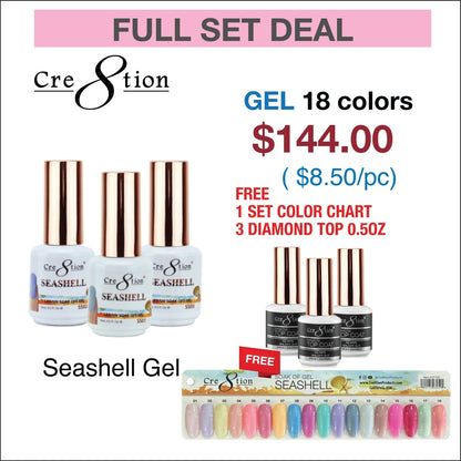 Creation SeaShell Gel 0.5oz - Full Set 18 colors w/ 3 Top Diamond 0.5oz & 1 Color Chart