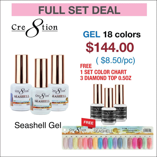 Creation SeaShell Gel 0.5oz - Full Set 18 colors w/ 3 Top Diamond 0.5oz & 1 Color Chart
